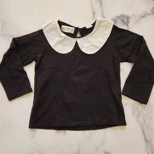 Zara girls 4-5 year black long sleeve French style shirt white Peter Pan collar